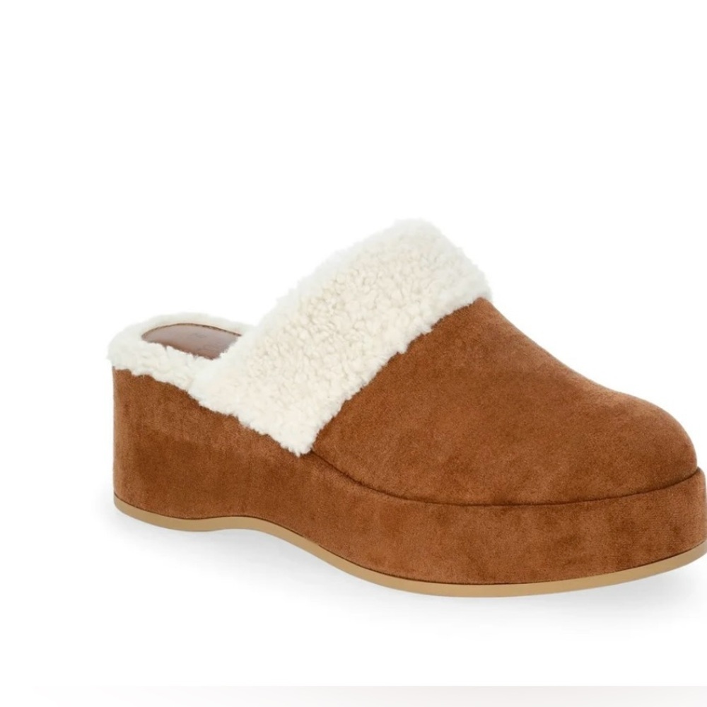 Time and Tru Women’s Size 11 Brown Faux Suede Sherpa Wedge Clogs NWT